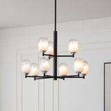 VidaLite Seren 9-Light Matte Black Chandelier With Handmade Glass Shades, Round Modern Style Pendant Chandelier Light