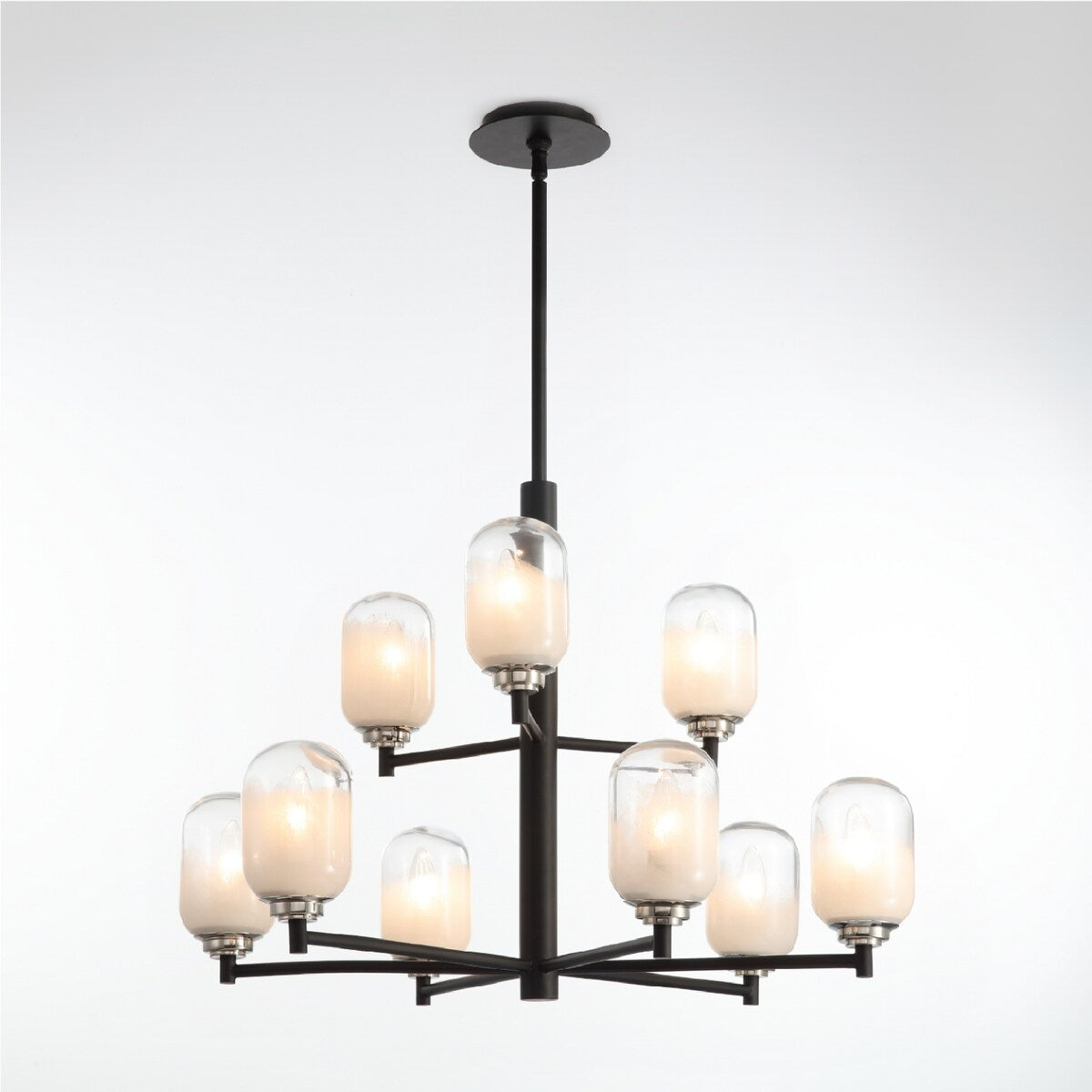 VidaLite Seren 9-Light Matte Black Chandelier With Handmade Glass Shades, Round Modern Style Pendant Chandelier Light