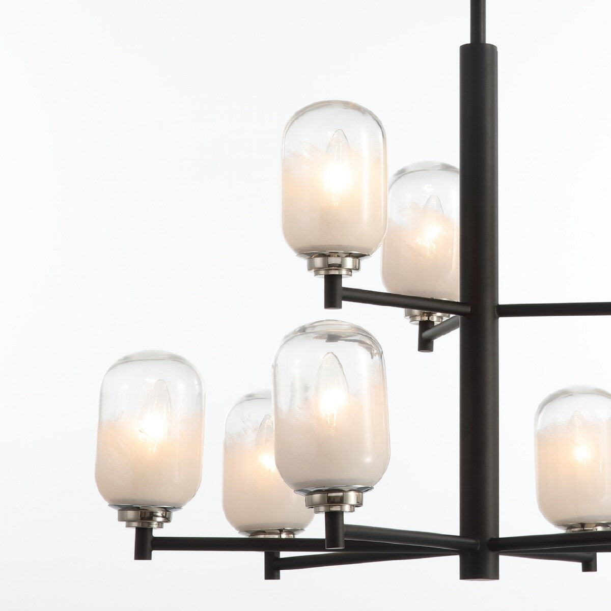 VidaLite Seren 9-Light Matte Black Chandelier With Handmade Glass Shades, Round Modern Style Pendant Chandelier Light