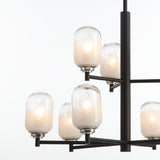 VidaLite Seren 9-Light Matte Black Chandelier With Handmade Glass Shades, Round Modern Style Pendant Chandelier Light
