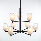 VidaLite Seren 9-Light Matte Black Chandelier With Handmade Glass Shades, Round Modern Style Pendant Chandelier Light