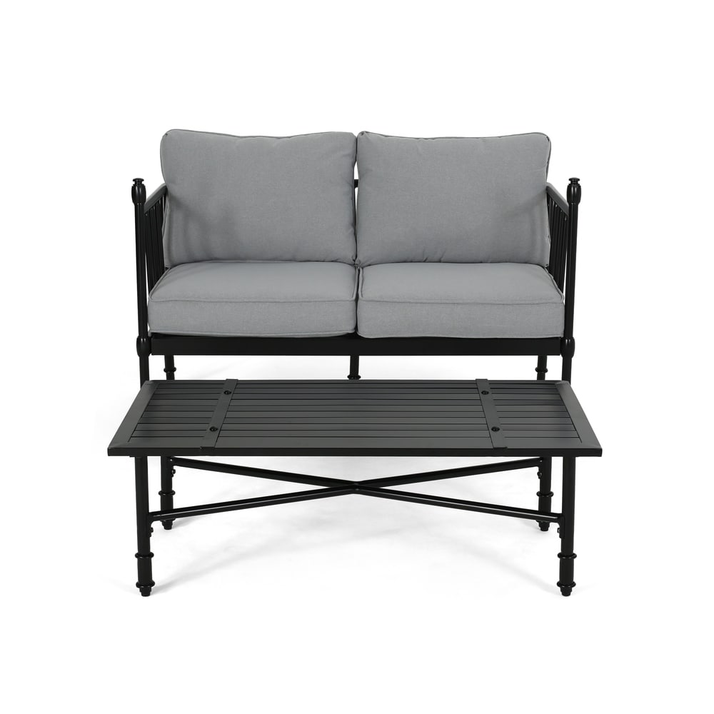 Vienne Outdoor Cushioned Aluminum Loveseat and Coffee Table by Christopher Knight Home