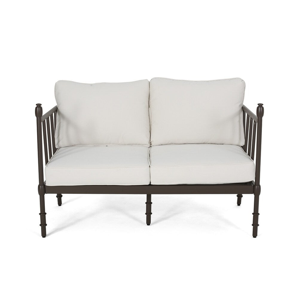 Vienne Outdoor Cushioned Aluminum Loveseat and Coffee Table by Christopher Knight Home