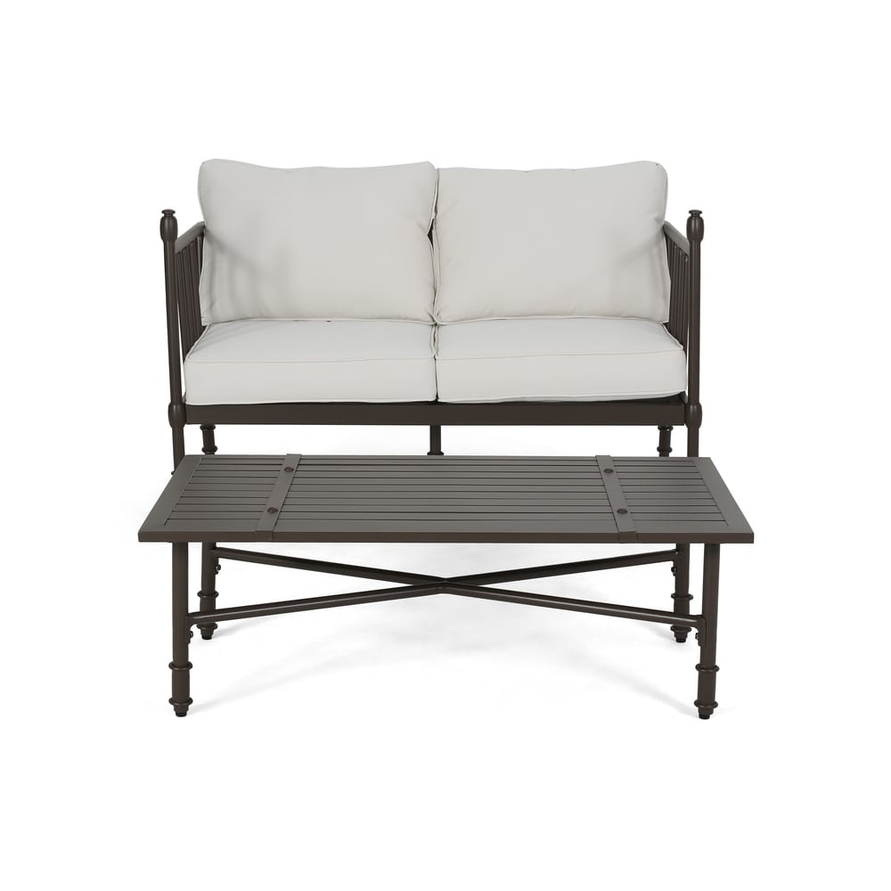 Vienne Outdoor Cushioned Aluminum Loveseat and Coffee Table by Christopher Knight Home