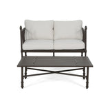 Vienne Outdoor Cushioned Aluminum Loveseat and Coffee Table by Christopher Knight Home