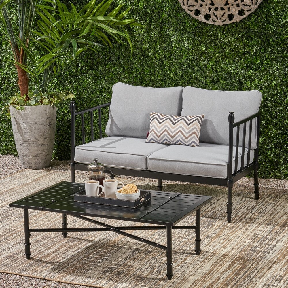 Vienne Outdoor Cushioned Aluminum Loveseat and Coffee Table by Christopher Knight Home