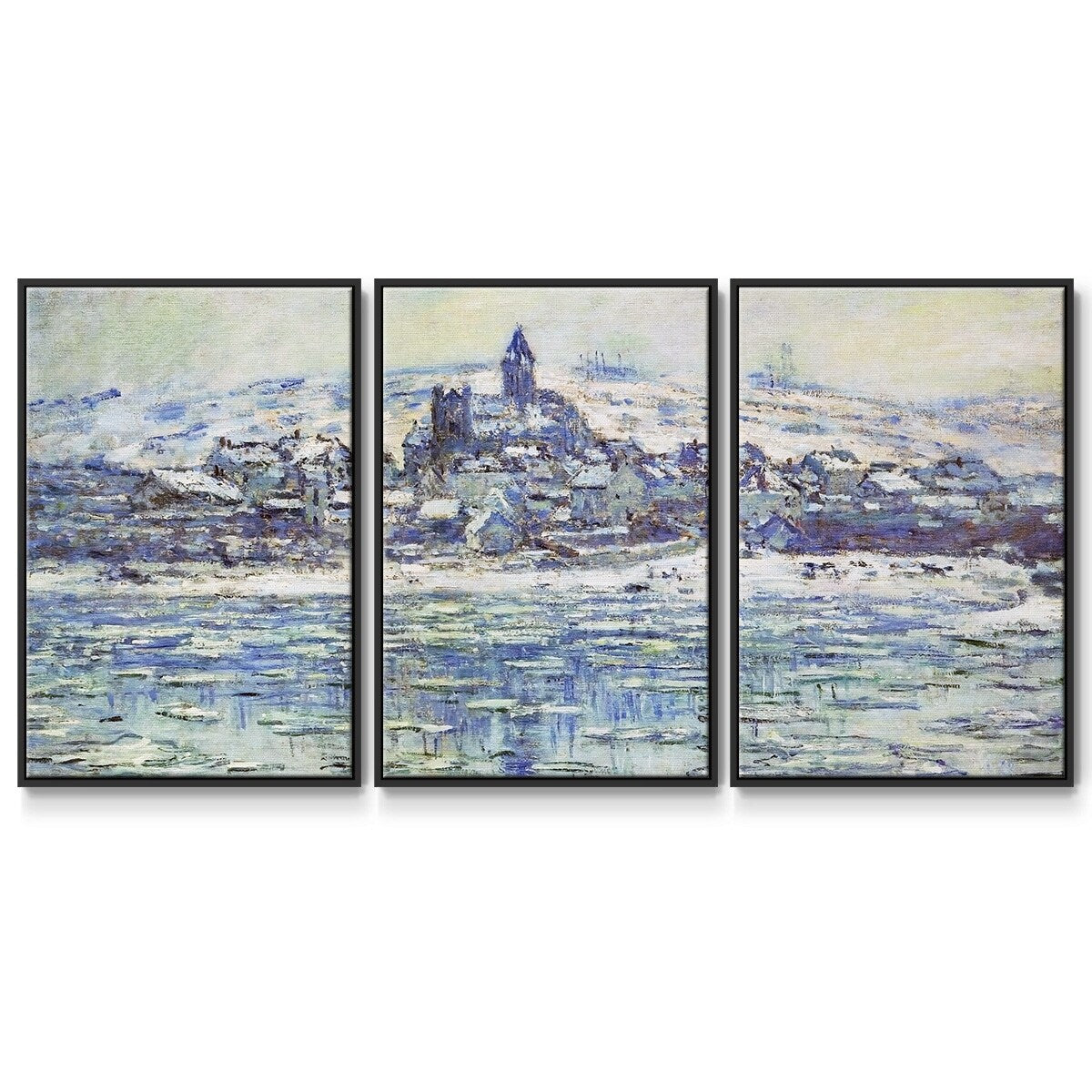View of Vetheuil, Ice Floes, 1881 - Multi Piece Framed Canvas