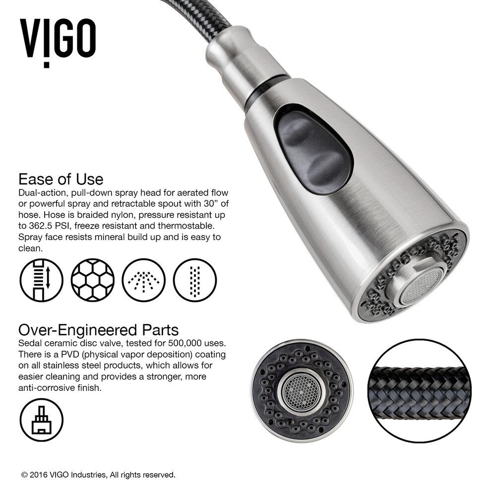 VIGO Undermount Stainless-Steel Swivel Kitchen Sink Faucet/Dispenser - Steel