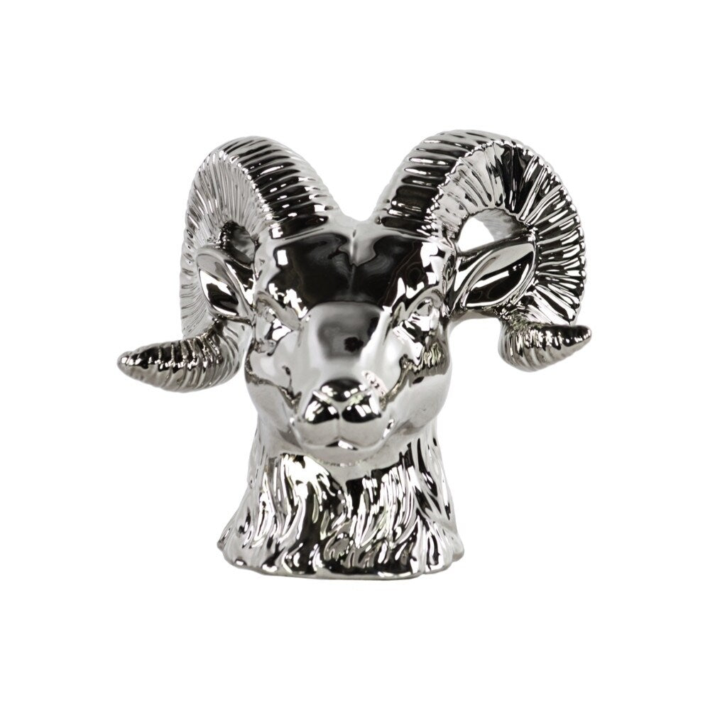 Vigorous Ceramic Horned Sheep Head- Silver