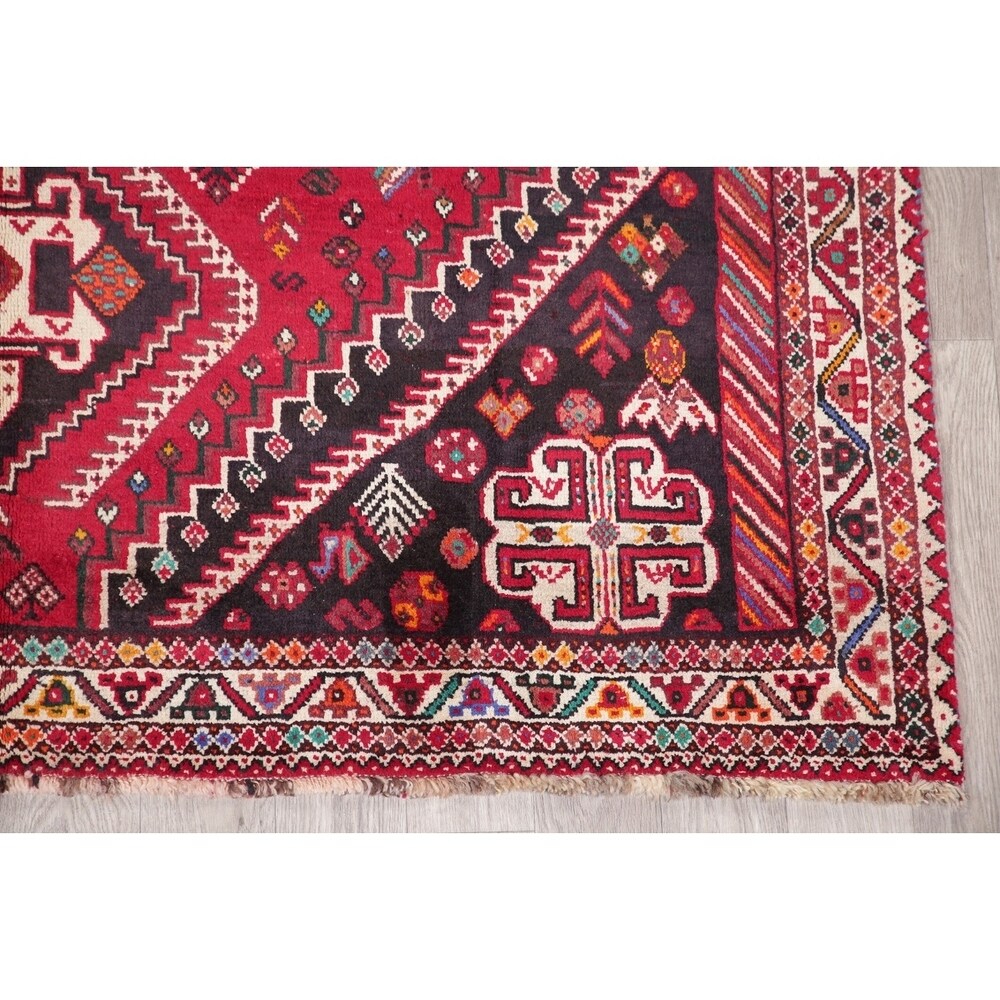 Vinatge Shiraz Oriental Tribal Hand Knotted Wool Persian Area Rug - 10'1" x 7'1"