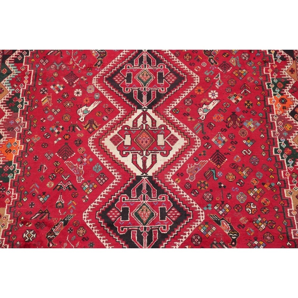 Vinatge Shiraz Oriental Tribal Hand Knotted Wool Persian Area Rug - 10'1" x 7'1"
