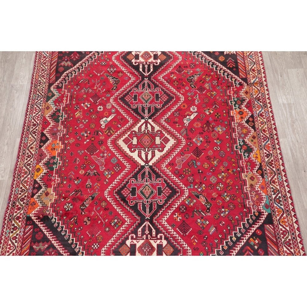Vinatge Shiraz Oriental Tribal Hand Knotted Wool Persian Area Rug - 10'1" x 7'1"