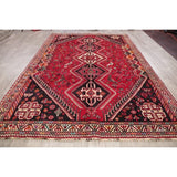 Vinatge Shiraz Oriental Tribal Hand Knotted Wool Persian Area Rug - 10'1" x 7'1"