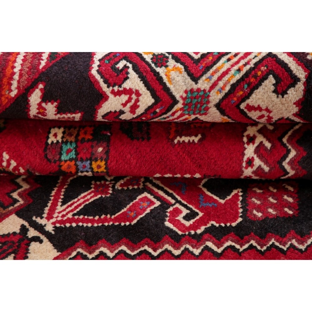 Vinatge Shiraz Oriental Tribal Hand Knotted Wool Persian Area Rug - 10'1" x 7'1"