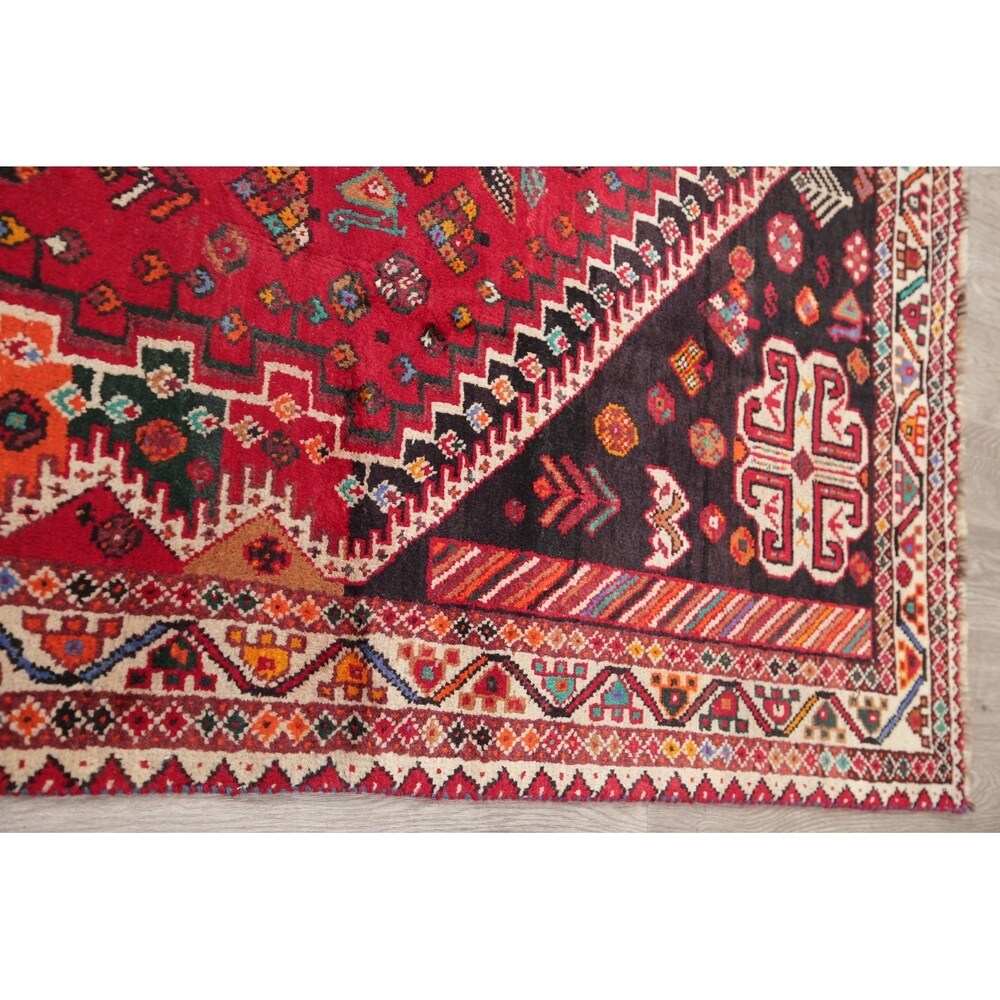 Vinatge Shiraz Oriental Tribal Hand Knotted Wool Persian Area Rug - 10'1" x 7'1"