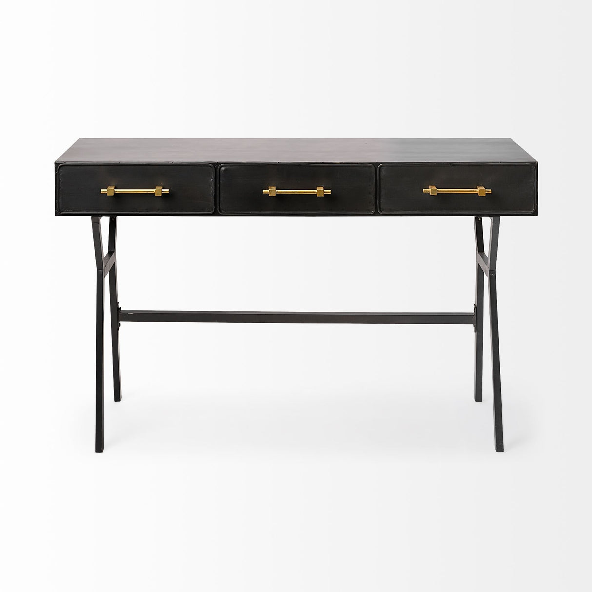 Vince Black Metal with Gold Accents 3 Drawer Office Desk