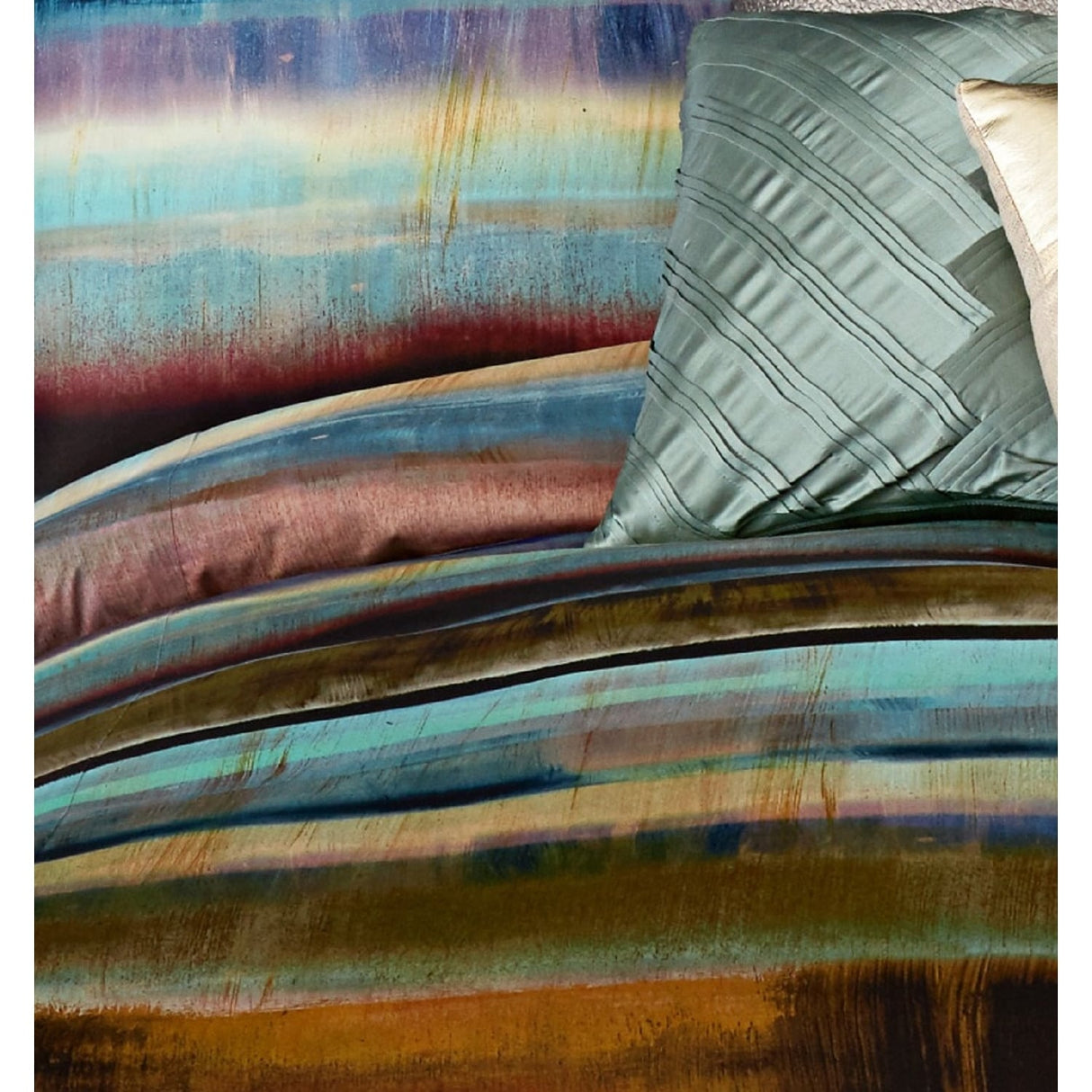 Vince Camuto Lille 3-piece Striped Green and Gold Comforter Set