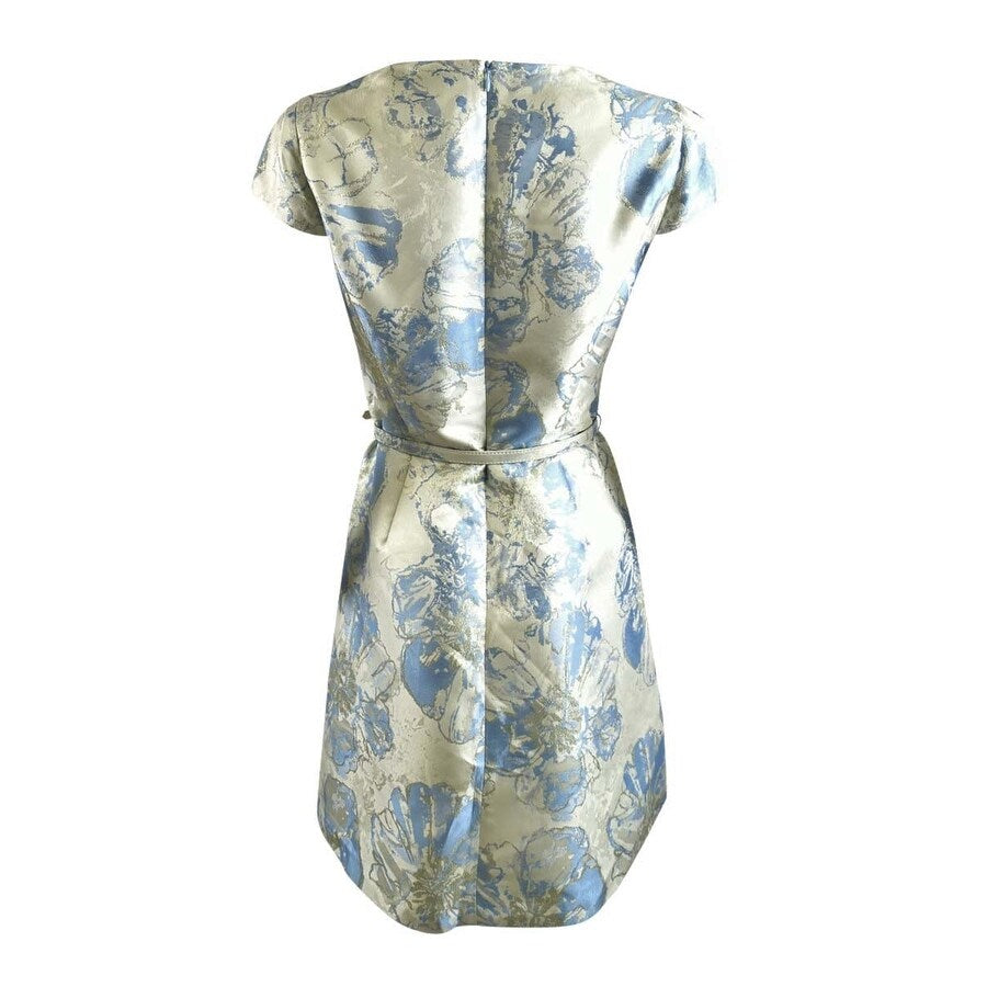 Vince Camuto Women's Belted Jacquard Dress (4, Sky)