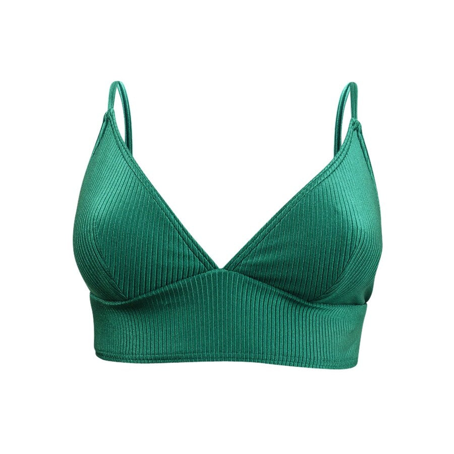 Vince Camuto Women's Ribbed Plunge Swim Top Separates Swimsuit (M, Conifer)