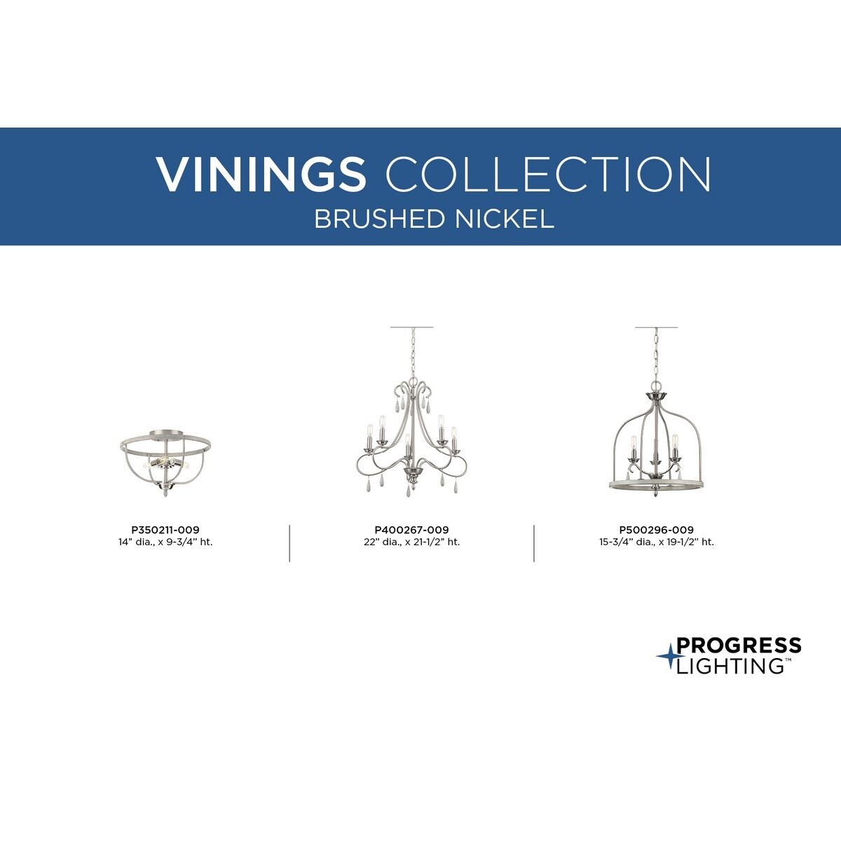 Vinings Collection 3-Light Brushed Nickel Coastal Foyer Pendant Light - 14 in x 9.75 in x 9.75 in