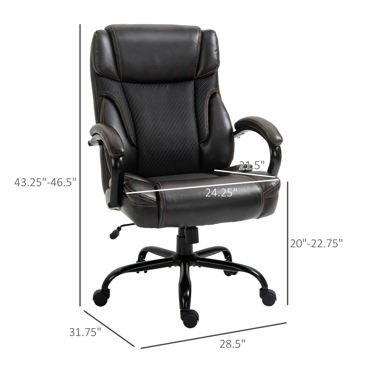 Vinsetto 484LBS Big and Tall Ergonomic Executive Office Chair High Back Adjustable Computer Task Chair Swivel PU Leather