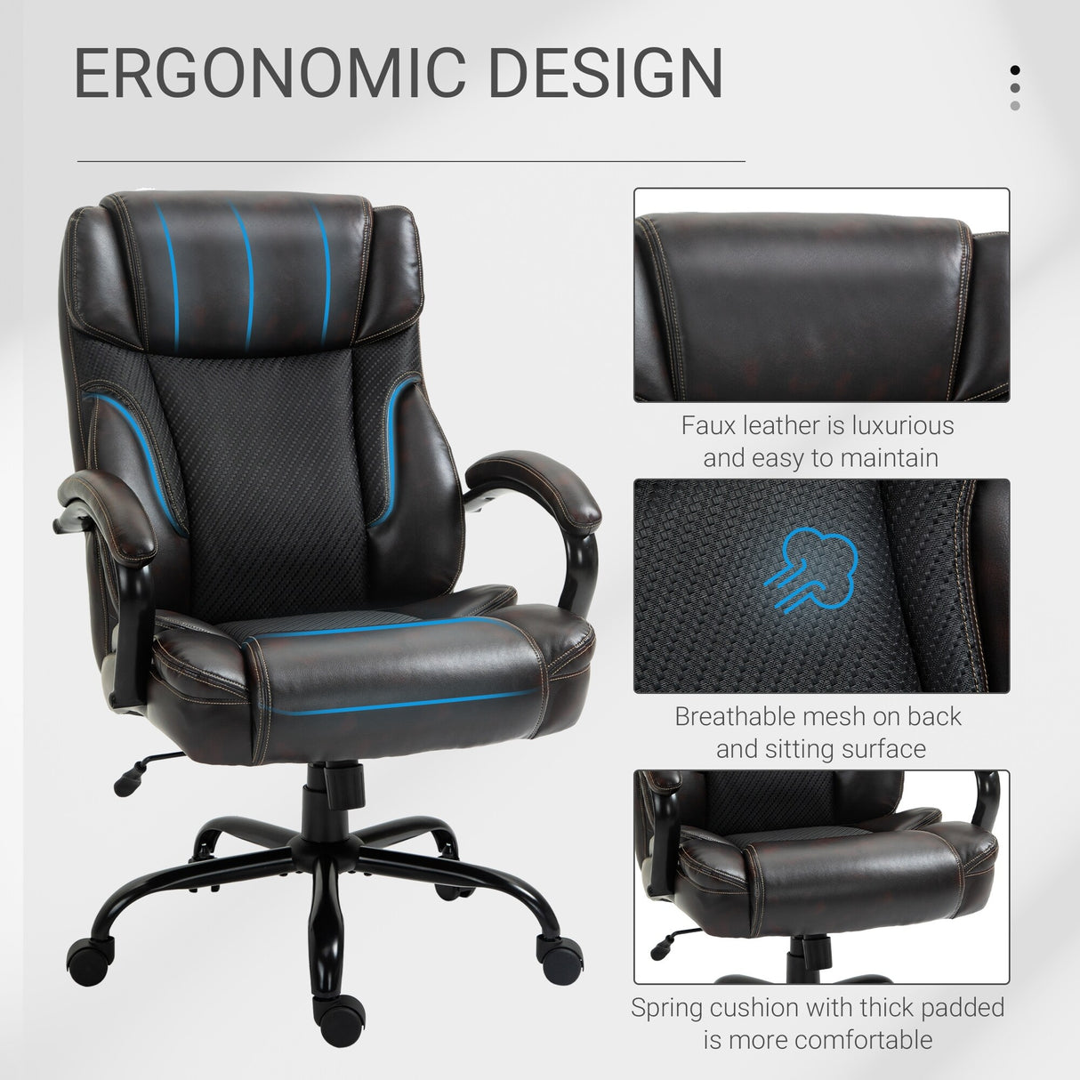 Vinsetto 484LBS Big and Tall Ergonomic Executive Office Chair High Back Adjustable Computer Task Chair Swivel PU Leather