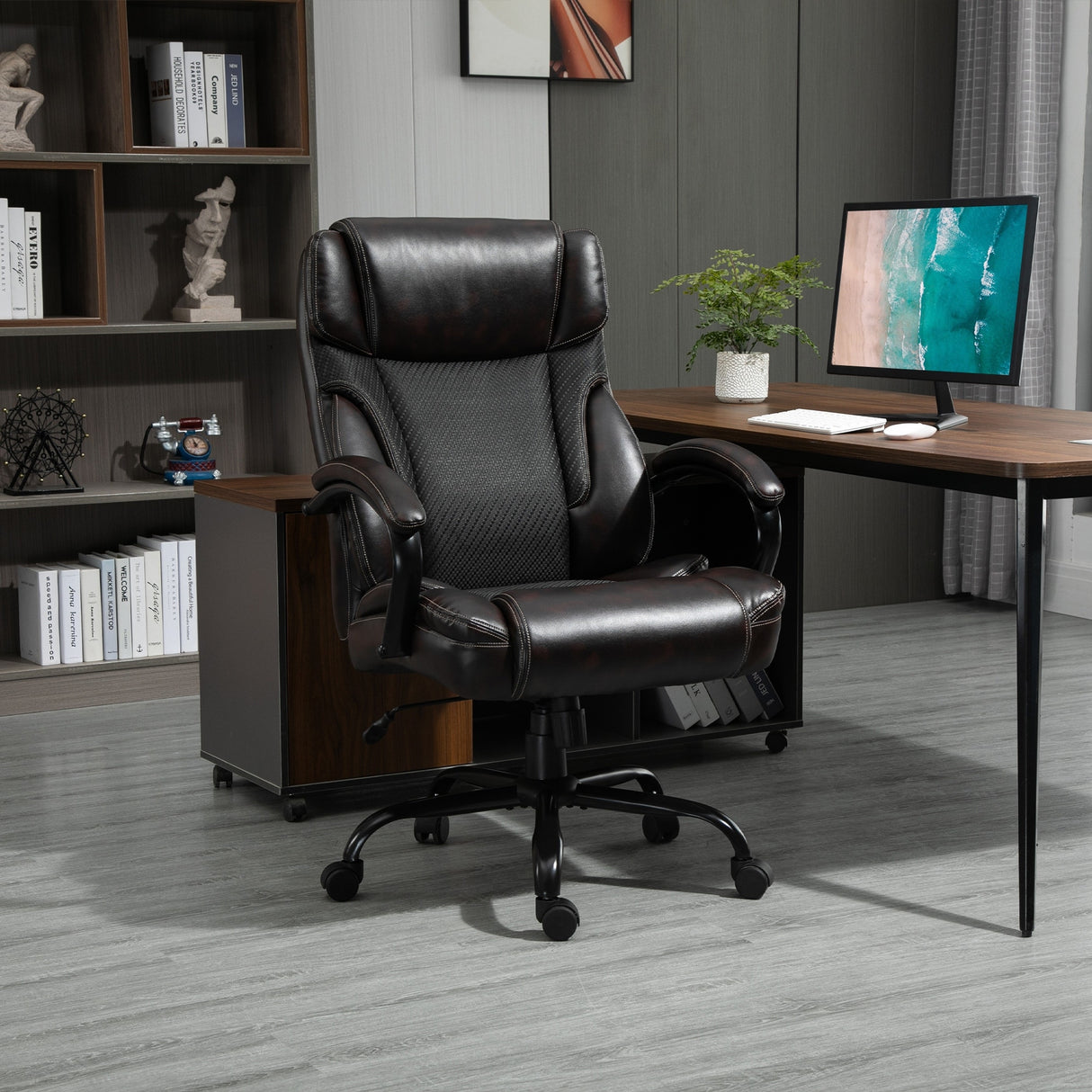 Vinsetto 484LBS Big and Tall Ergonomic Executive Office Chair High Back Adjustable Computer Task Chair Swivel PU Leather