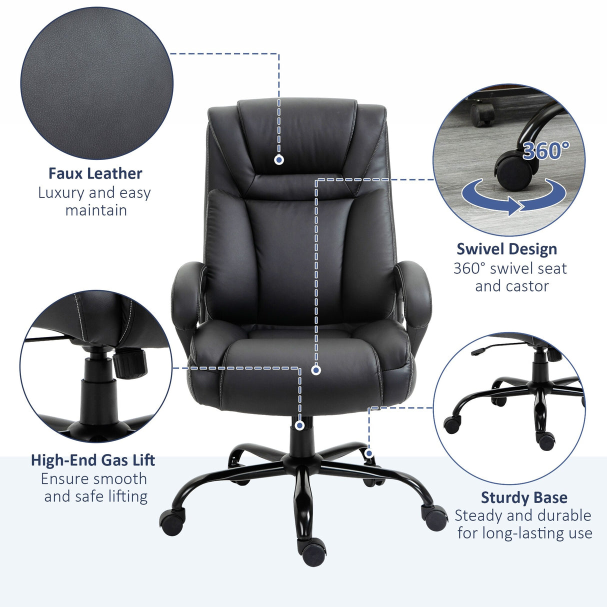 Vinsetto Big and Tall Executive Office Chair 400lbs Computer Desk Chair with High Back PU Leather Ergonomic Upholstery