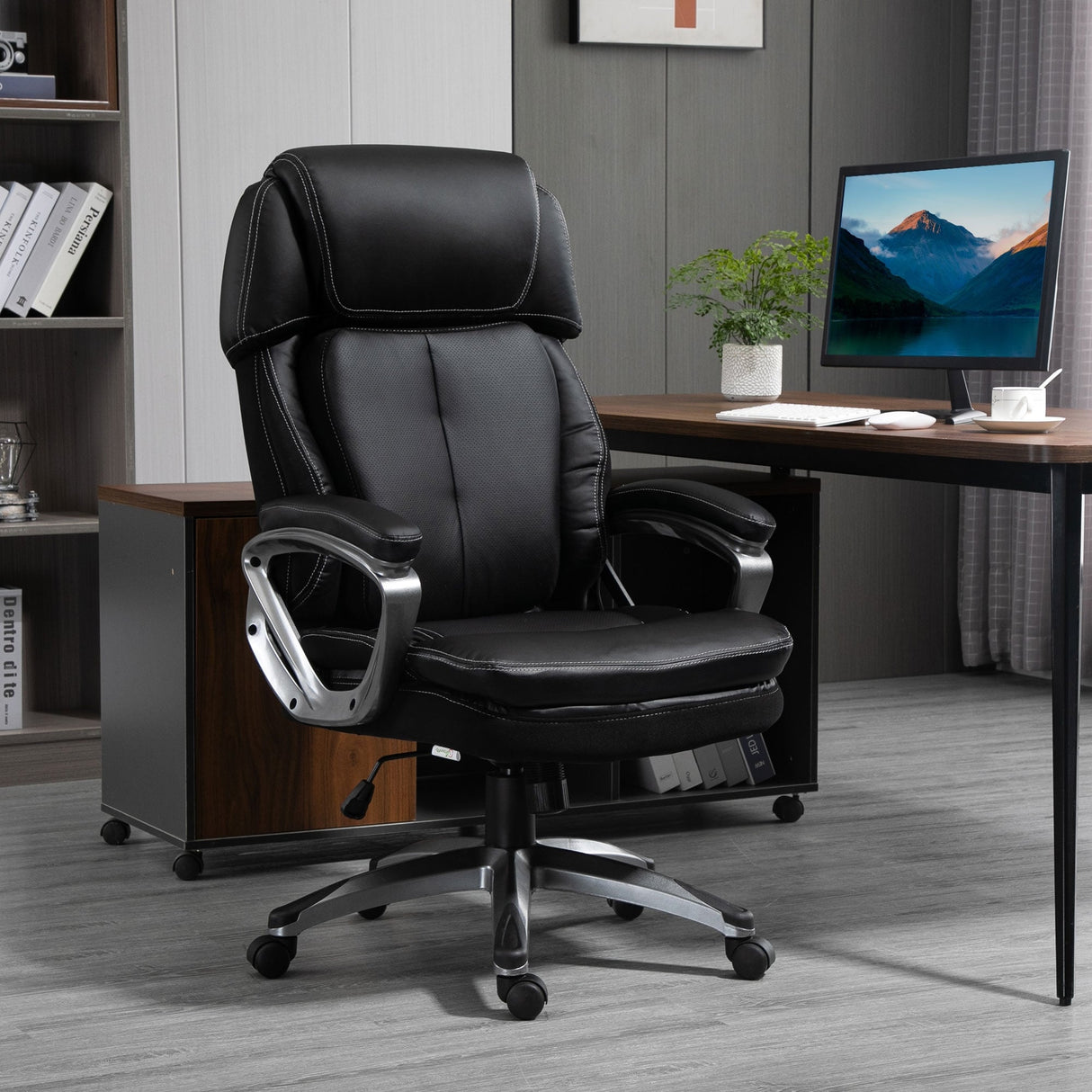 Vinsetto High Back Ergonomic Home Office Chair PU Leather Swivel Chair with Adjustable Height and Padded Armrests