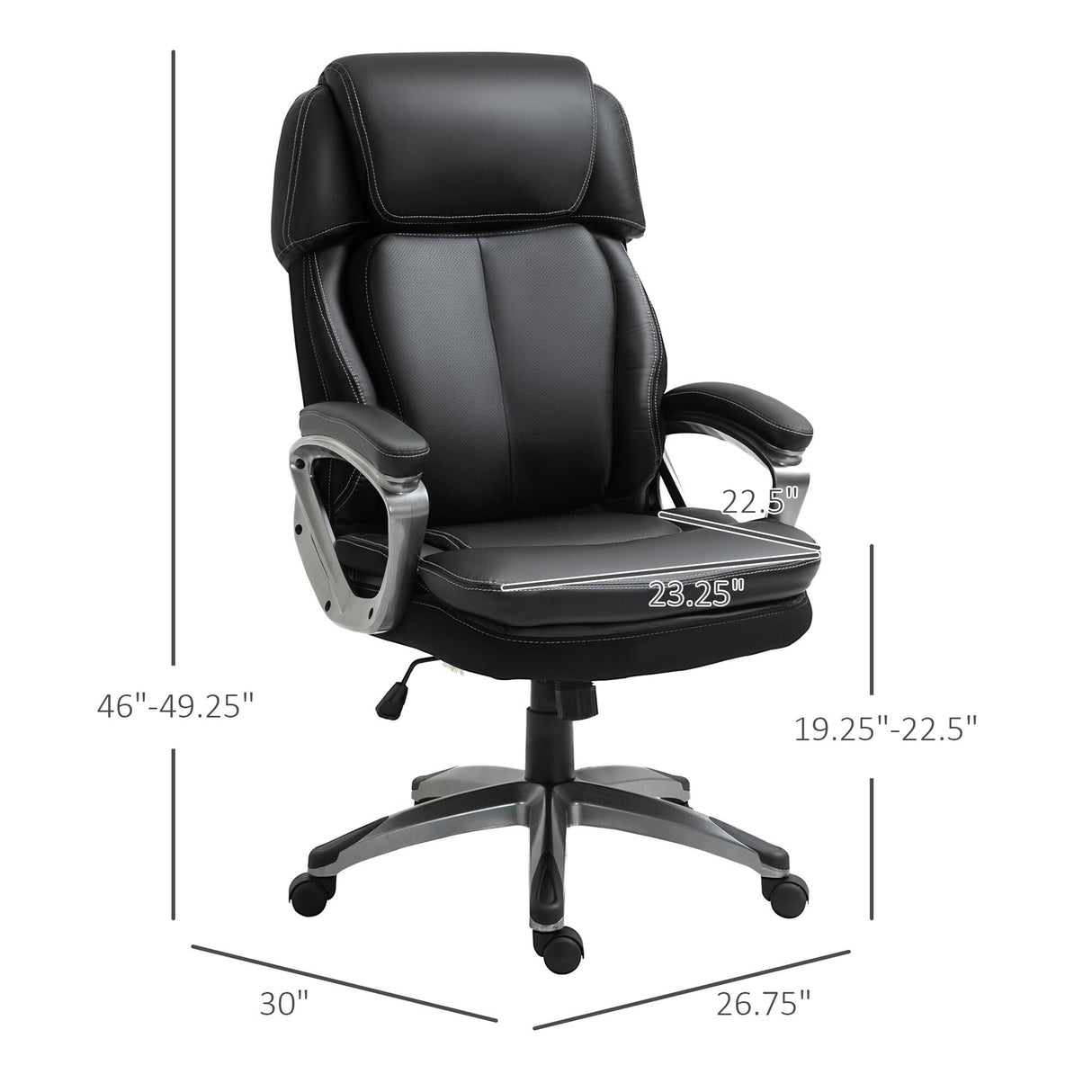 Vinsetto High Back Ergonomic Home Office Chair PU Leather Swivel Chair with Adjustable Height and Padded Armrests