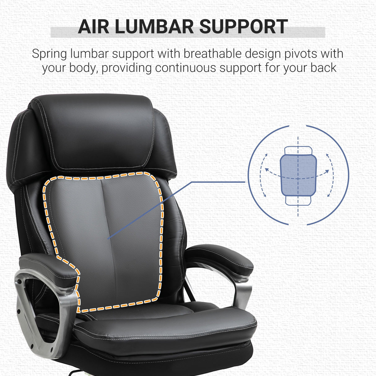 Vinsetto High Back Ergonomic Home Office Chair PU Leather Swivel Chair with Adjustable Height and Padded Armrests