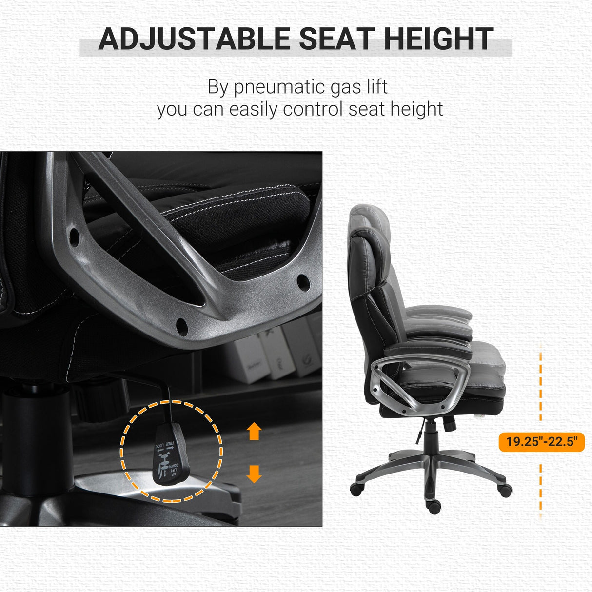 Vinsetto High Back Ergonomic Home Office Chair PU Leather Swivel Chair with Adjustable Height and Padded Armrests