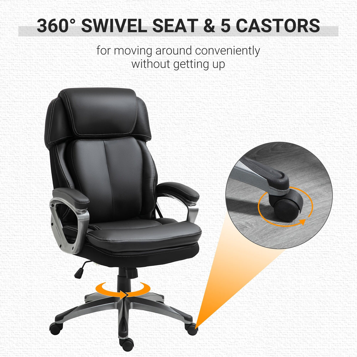 Vinsetto High Back Ergonomic Home Office Chair PU Leather Swivel Chair with Adjustable Height and Padded Armrests
