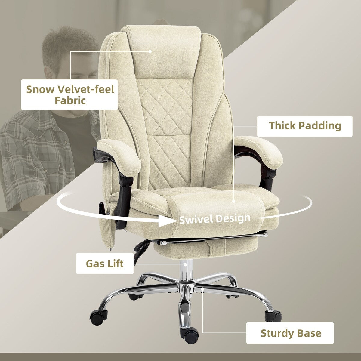 Vinsetto Massage Office Chair with 6 Vibration Points, Heated Reclining Computer Chair, Swivel Desk Chair