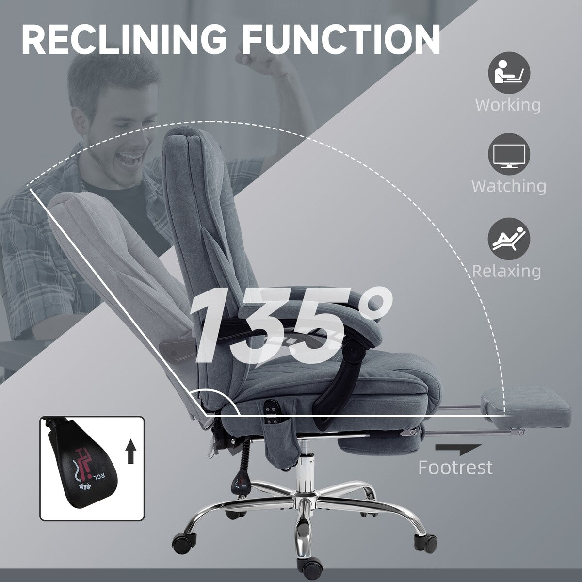Vinsetto Massage Office Chair with 6 Vibration Points, Heated Reclining Computer Chair, Swivel Desk Chair