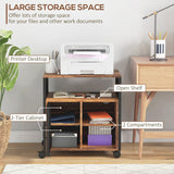Vinsetto Printer Stand Table with Socket and USB Charging Ports, Industrial Mobile File Cabinet with Cable Hole, Wheels