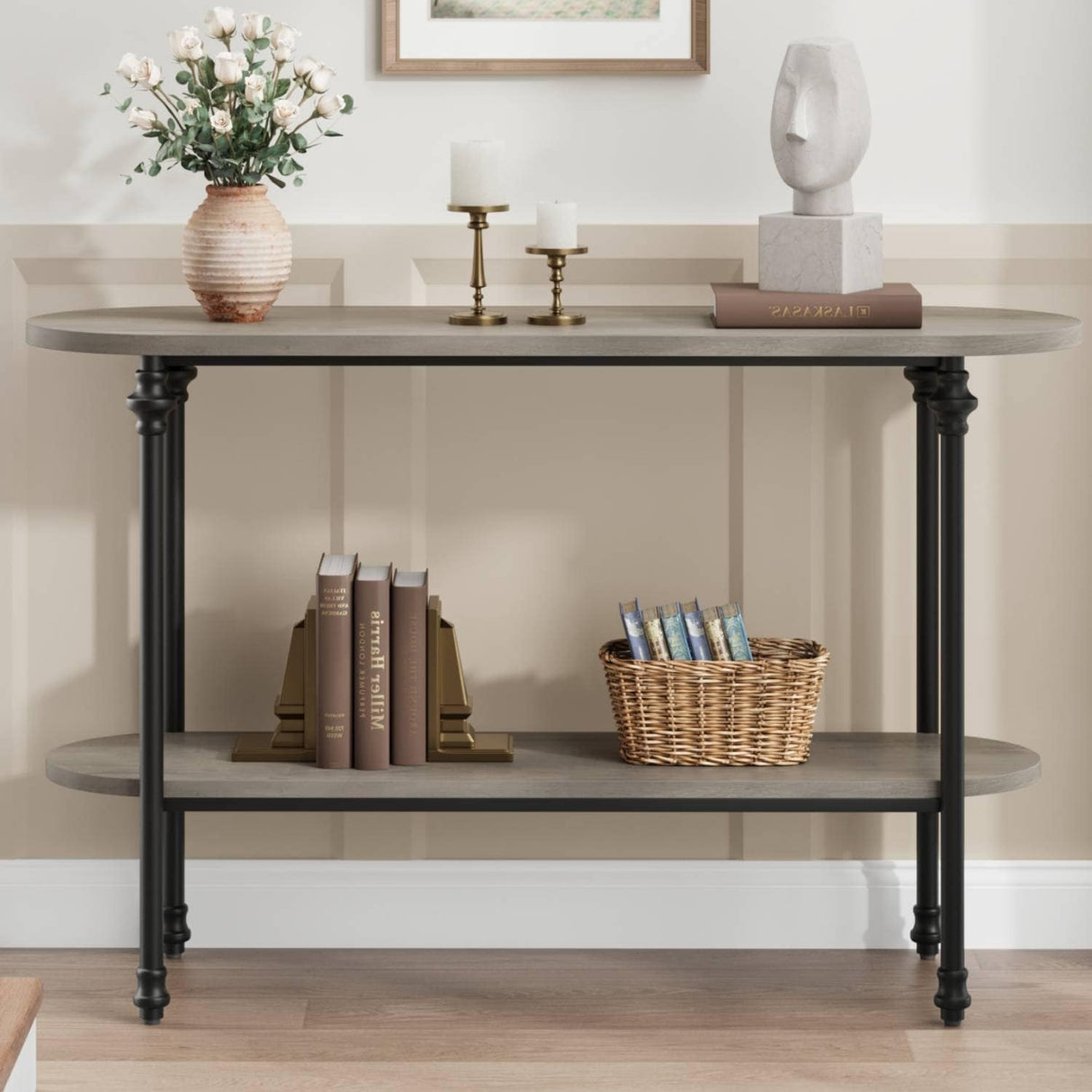 Vintage 2 Tier Console Table with Storage, Sofa Table for Entryway