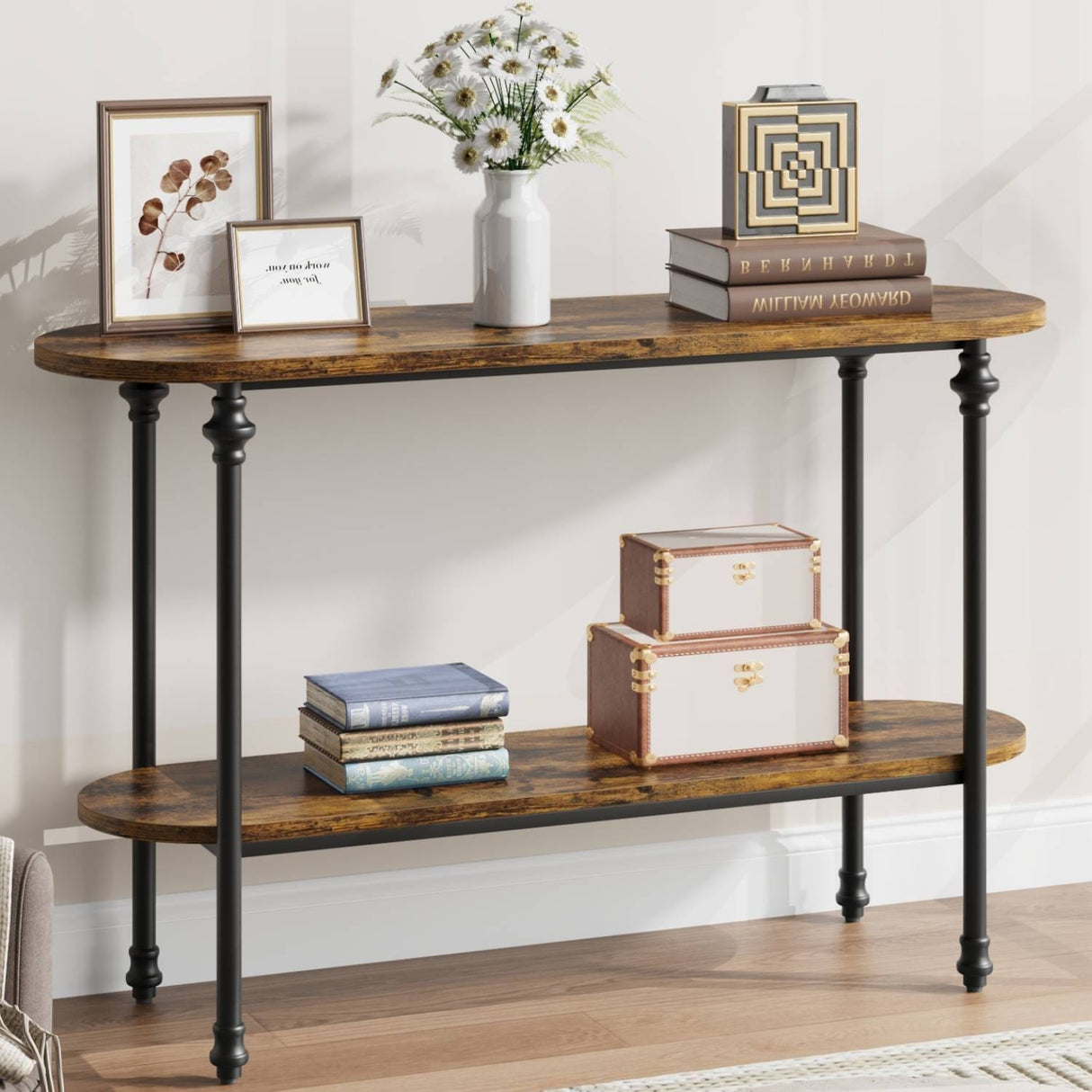 Vintage 2 Tier Console Table with Storage, Sofa Table for Entryway