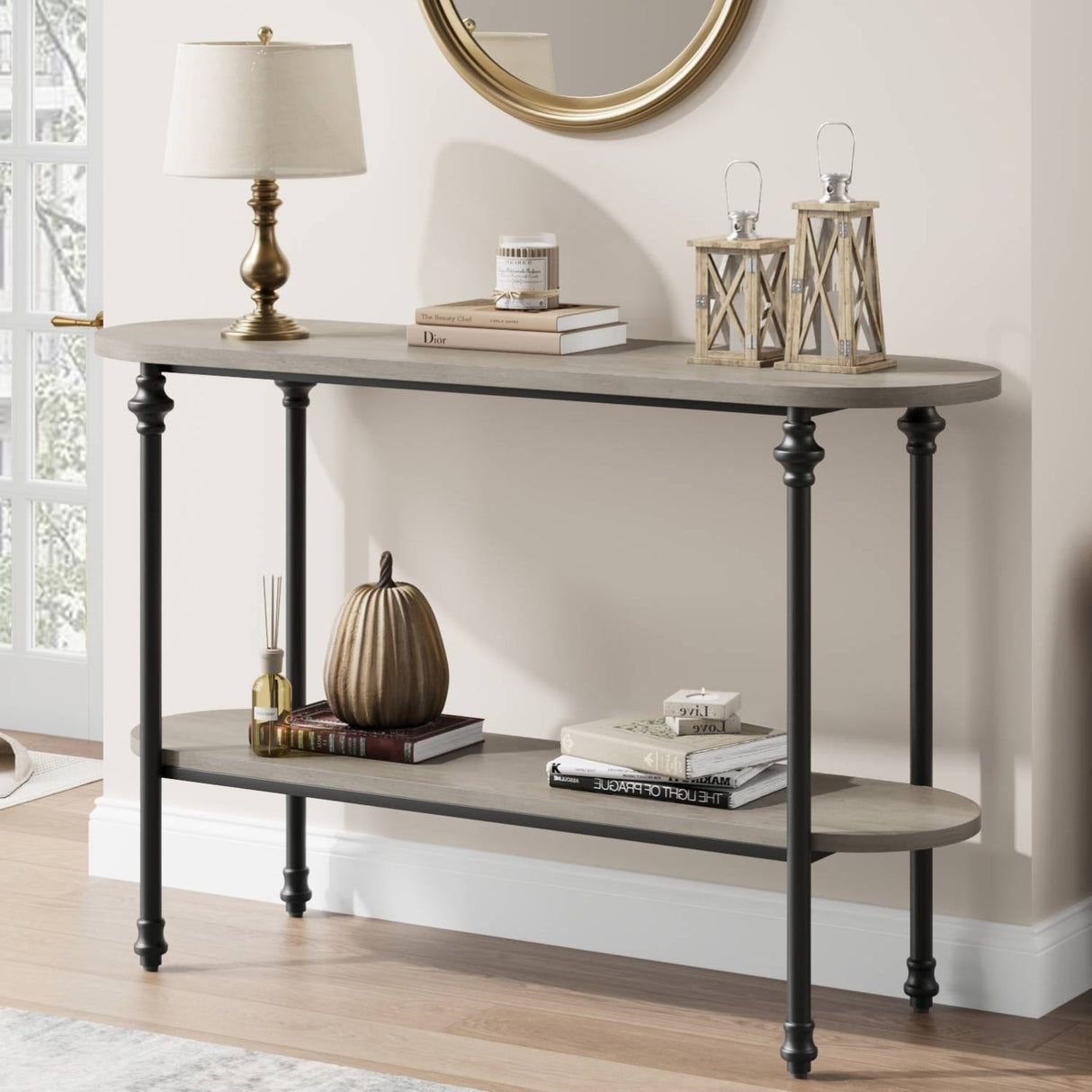 Vintage 2 Tier Console Table with Storage, Sofa Table for Entryway