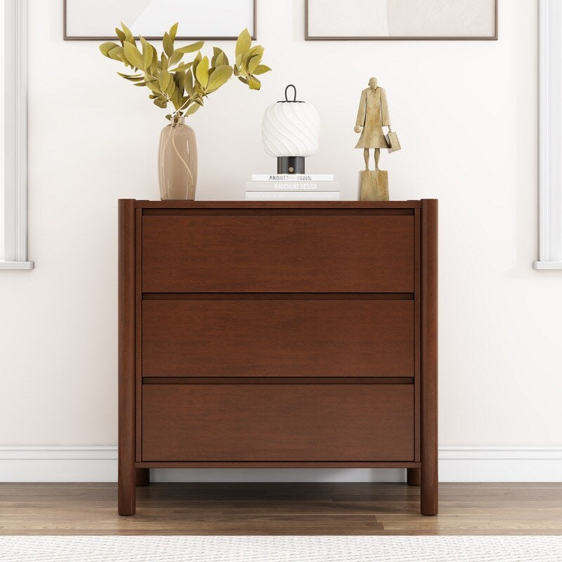Vintage 3-Drawer Dresser for Bedroom, Rich Walnut