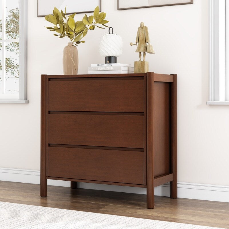 Vintage 3-Drawer Dresser for Bedroom, Rich Walnut