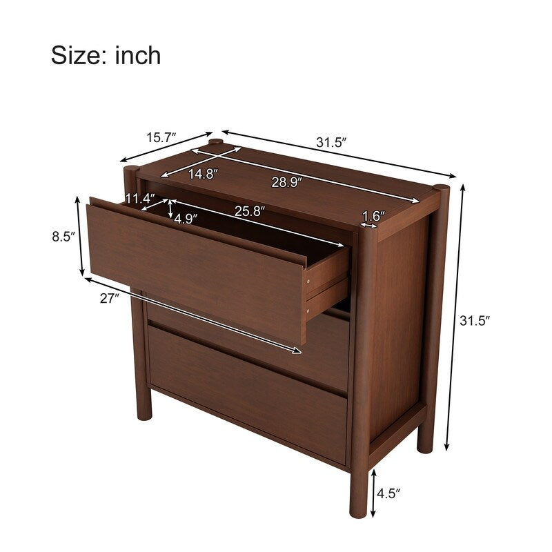 Vintage 3-Drawer Dresser for Bedroom, Rich Walnut