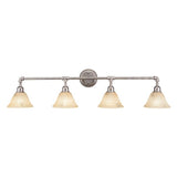 Vintage 4 Light Bath Bar Shown In Aged Silver Finish Glass Shade, Metal Shade, or LED Bulb
