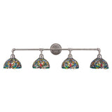 Vintage 4 Light Bath Bar Shown In Aged Silver Finish Tiffany Glass Shade