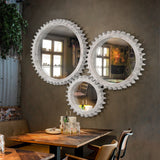Vintage 42"x 42"Wood Round Hanging Gear Shape Heavy Decorative Mirror For Bathroom Living Room Entryway Or Put Together