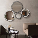 Vintage 42"x 42"Wood Round Hanging Gear Shape Heavy Decorative Mirror For Bathroom Living Room Entryway Or Put Together
