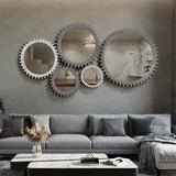 Vintage 42"x 42"Wood Round Hanging Gear Shape Heavy Decorative Mirror For Bathroom Living Room Entryway Or Put Together