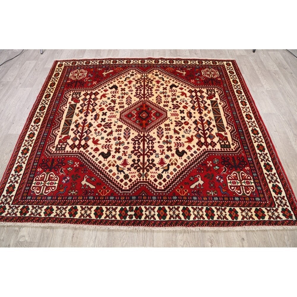 Vintage Abadeh Geometric Hand Made Wool Persian Area Rug - 6'2" x 7'0" Square