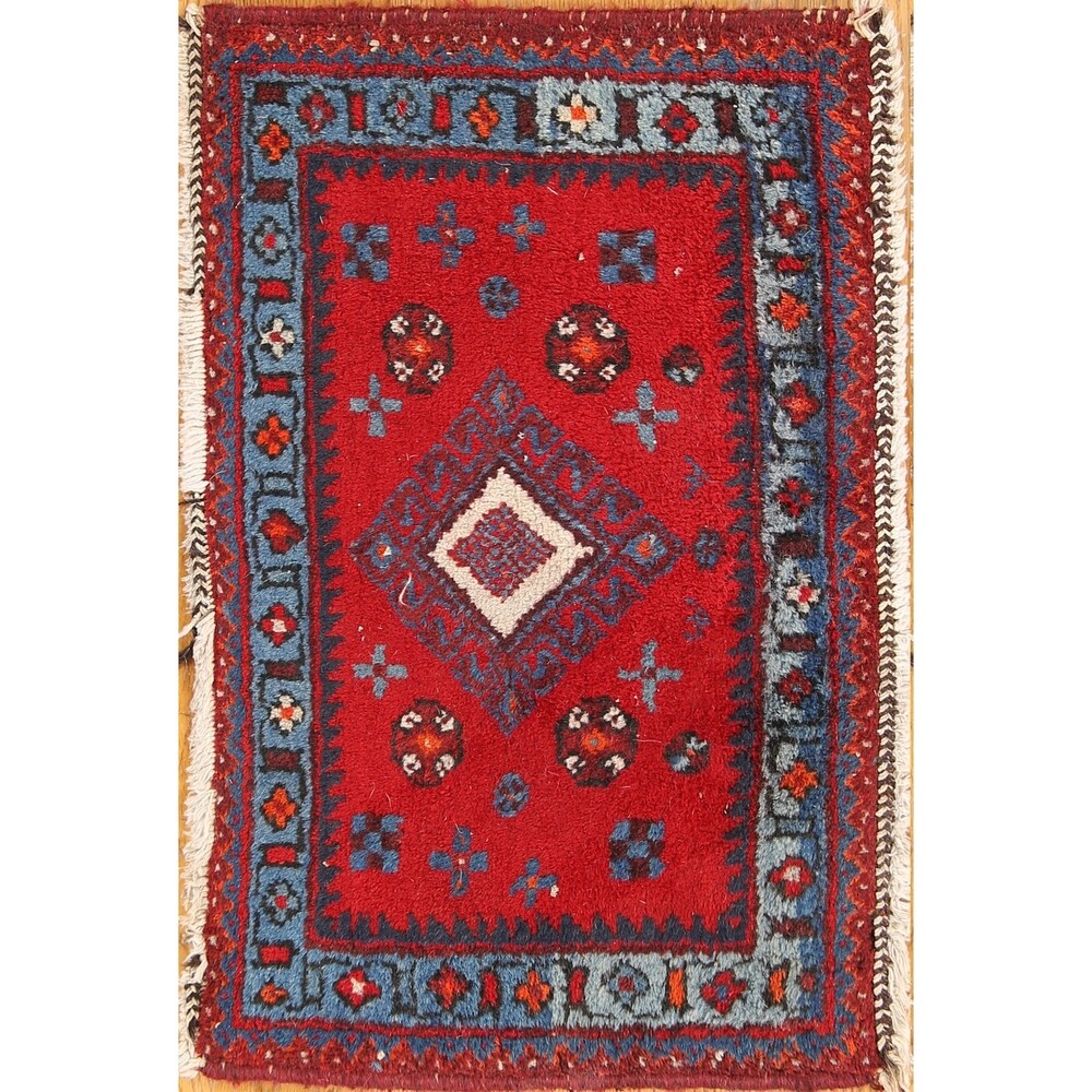 Vintage Ardebil Turkey Geometric Handmade Wool Small Area Rug - 1'1" x 1'9"