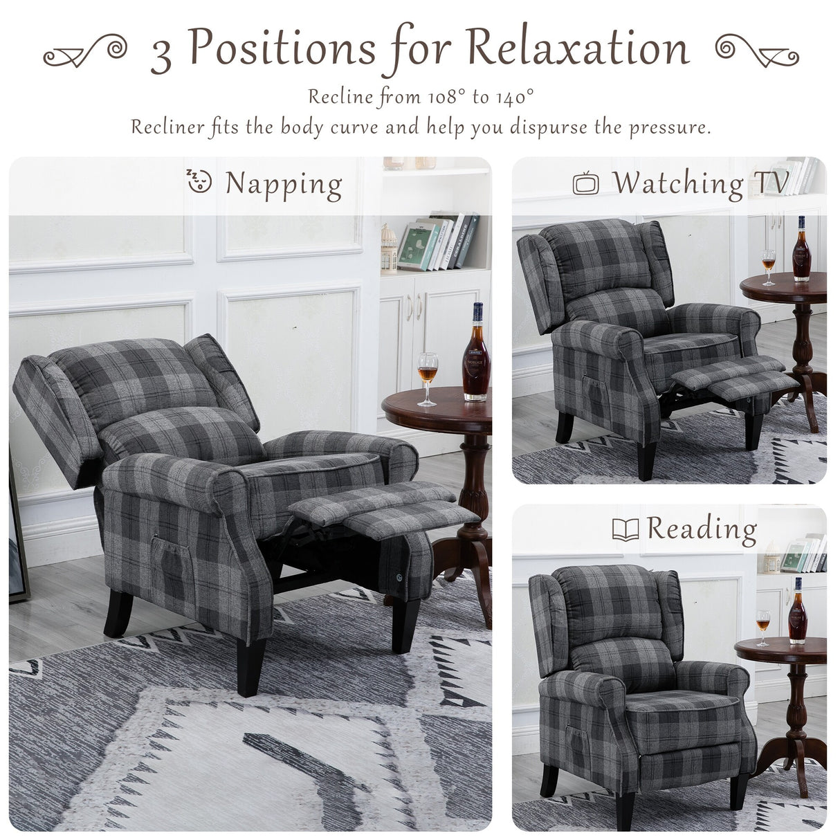Vintage Armchair Sofa Comfortable Upholstered leisure chair / Recliner Chair for Living Room